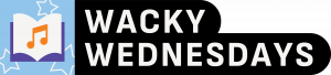 Wacky Wednesdays logo with a book illustration